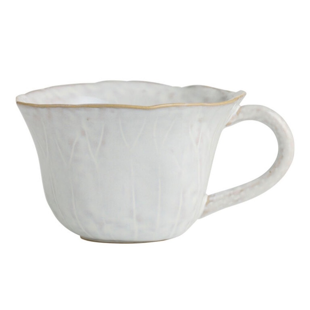 World Market White Embossed Leaf Cabbage Ware‎ Ceramic Mugs Set of 2 Scalloped